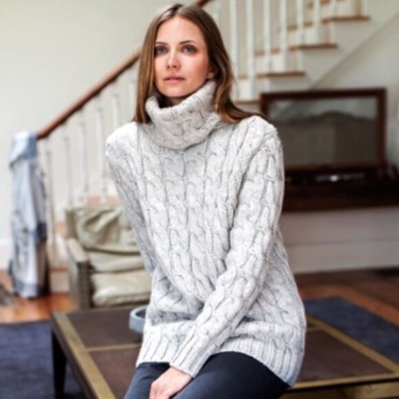 Emerson Fry Chunky Fisherman Cable Knit Sweater Wool Alpaca Turtleneck Gray XS - Picture 2 of 9